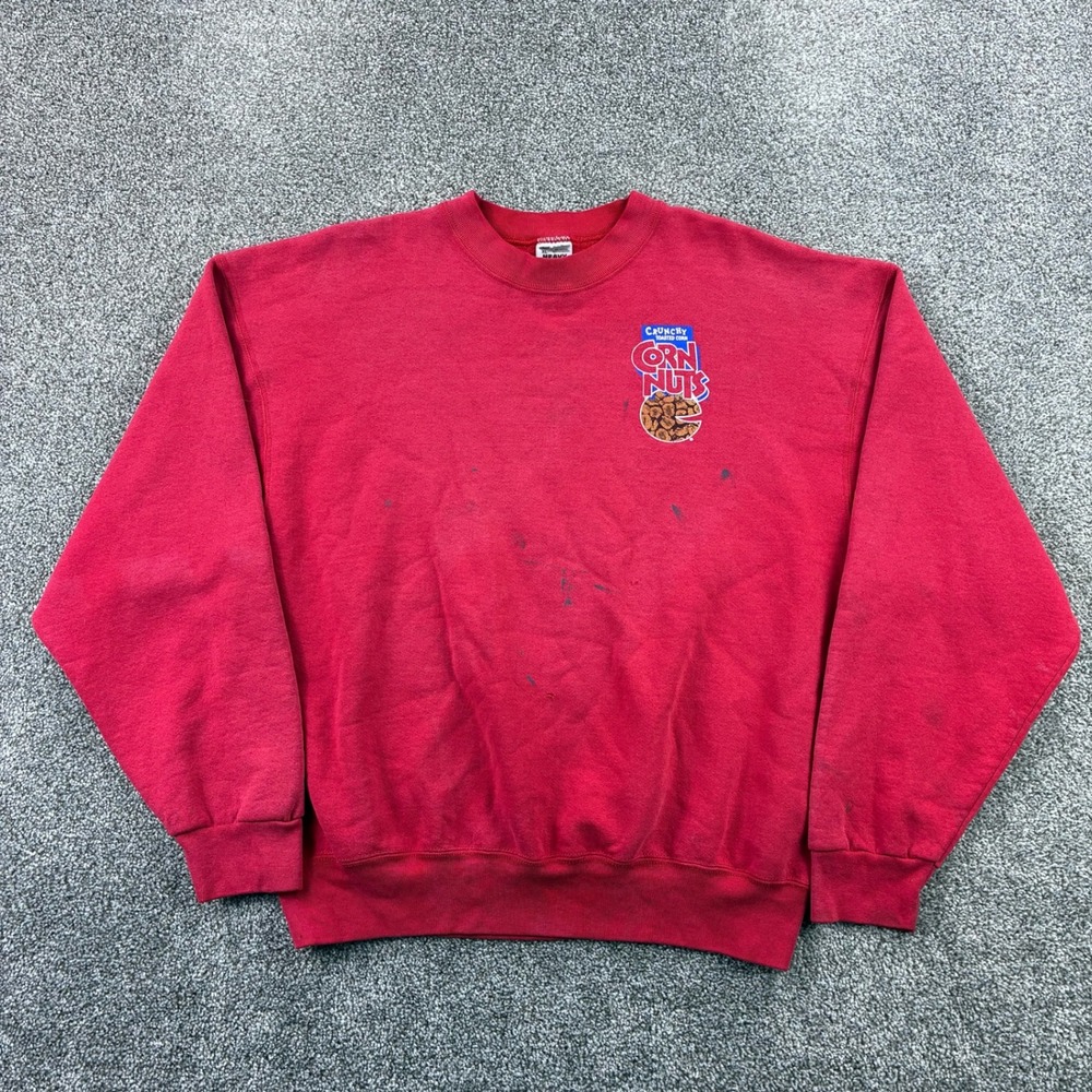 Vintage CornNuts Sweatshirt Mens XL Red Embroidered Logo USA Made Cereal